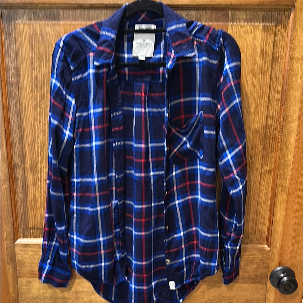 American Eagle Outfitters Blue and Red Checkered Shirt